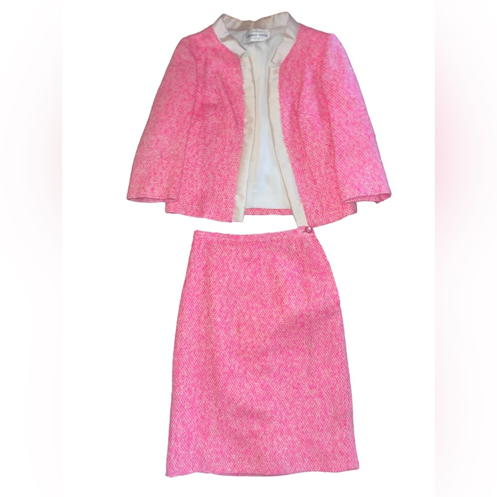 Gino Rossi Italy Vintage 60s Singer’s Casual Wear Tweed Jacket Skirt Set Pink